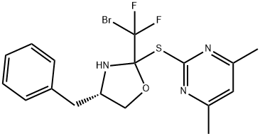 (4S)-4-Benzyl-2-(broModifluoroMethyl)-2-(4,6-diMethylpyriM-idin-2-ylthiooxazolidine Struktur