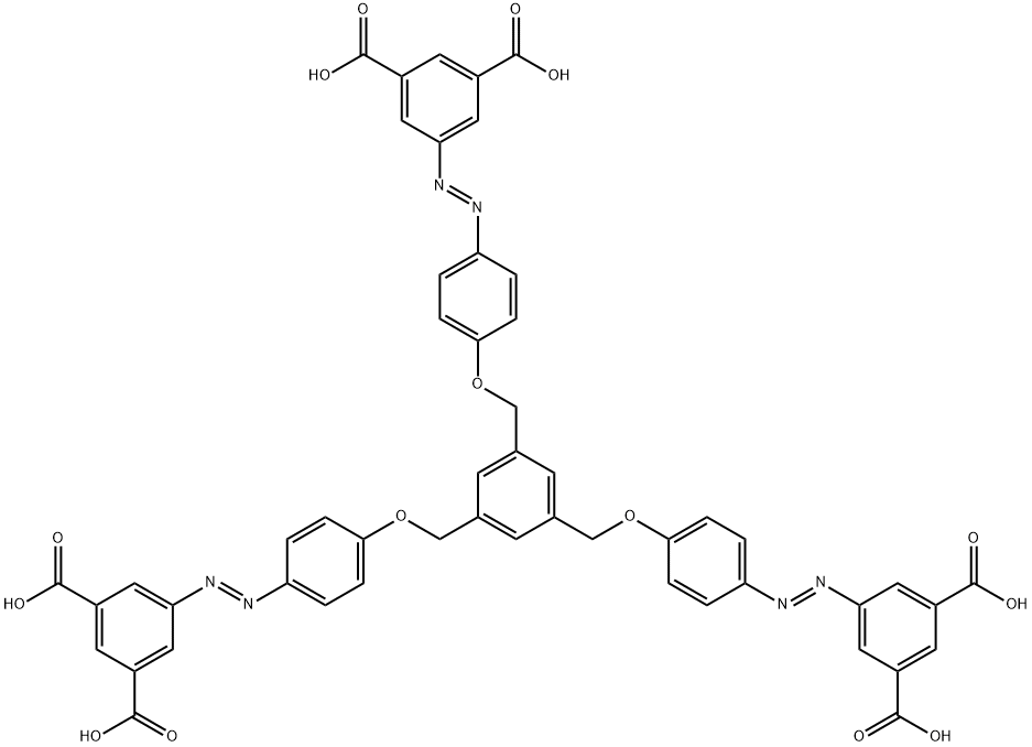 1,3-Benzenedicarboxylic acid, 5,5',5''-[1,3,5-benzenetriyltris[methyleneoxy-4,1-phenylene-(1E)-2,1-diazenediyl]]tris- Structure