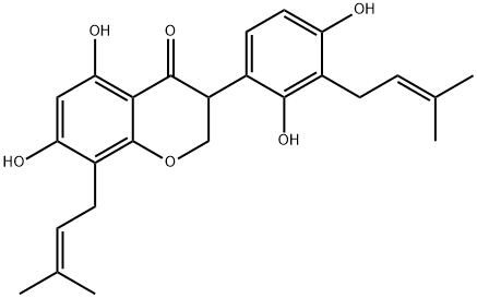 5,7,2',4'-Tetrahydroxy-8,3'-di(gamma,gamma-dimethylallyl)-isoflavanone Struktur
