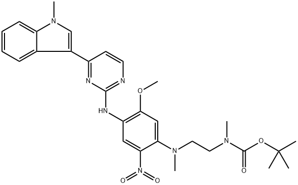 tert-butyl N-[2-[[5-methoxy-4-[[4-(1-methylindol-3-yl)pyrimidin-2-yl]amino]-2-nitrophenyl](methyl)amino]ethyl]-N-methylcarbamate Struktur