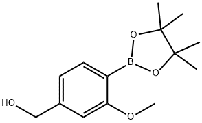 (3-甲氧基-4-(4,4,5,5-四甲基-1,3,2-二氧硼杂环戊烷-2-基)苯基)甲醇,1422655-38-6,结构式