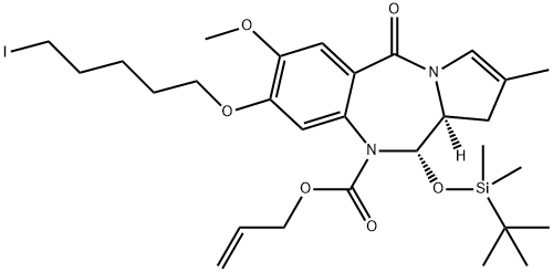 1H-Pyrrolo[2,1-c][1,4]benzodiazepine-10(5H)-carboxylic acid, 11-[[(1,1-dimethylethyl)dimethylsilyl]oxy]-11,11a-dihydro-8-[(5-iodopentyl)oxy]-7-methoxy-2-methyl-5-oxo-, 2-propen-1-yl ester, (11S,11aS)- Structure
