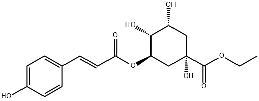 Cyclohexanecarboxylic acid, 1,3,4-trihydroxy-5-[[(2E)-3-(4-hydroxyphenyl)-1-oxo-2-propen-1-yl]oxy]-, ethyl ester, (1S,3R,4R,5R)- Structure