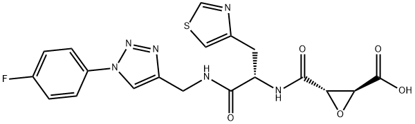 (2S,3S)-3-((S)-1-((1-(4-fluorophenyl)-1 H-1,2,3-triazol-4-yl)methylamino)-1-oxo-3-(thiazol-4-yl)propan-2-ylcarbamoyl)oxirane-2-carboxylic acid Structure