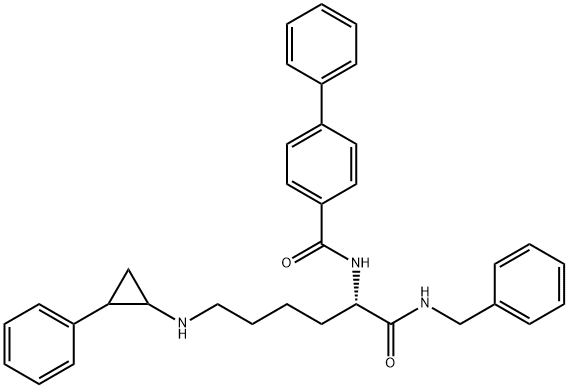 N-ベンジル-N2-(4-ビフェニリルカルボニル)-N6-(2α-フェニルシクロプロパン-1β-イル)-L-リシンアミド 化学構造式