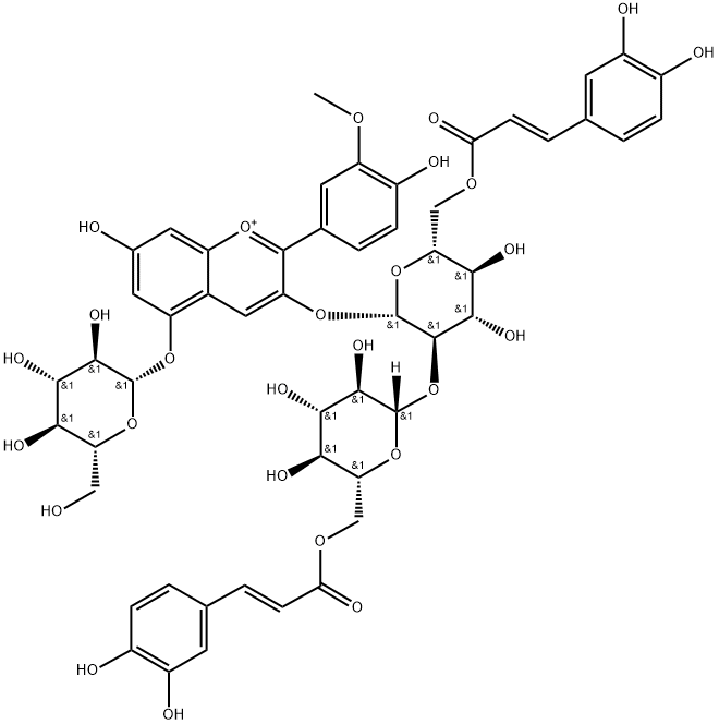 Peonidin-3-O-[6-O-(E)-Caffeoyl-2-O-{6-O-Caffeoyl-β-D-glucoside}-β-D-glucoside]-5-O-β-D-glucoside Struktur