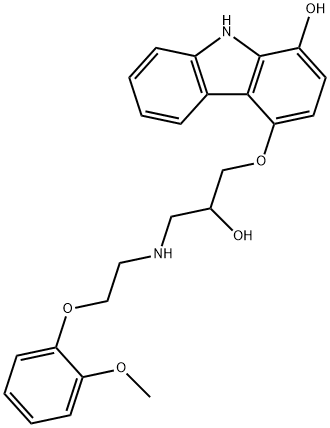 4-(2-ヒドロキシ-3-{[2-(2-メトキシフェノキシ)エチル]アミノ}プロポキシ)-9H-カルバゾール-1-オール 化学構造式