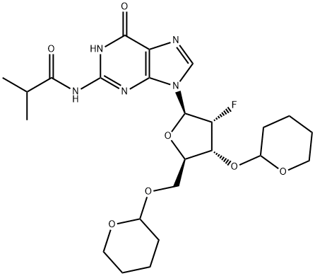 Guanosine, 2'-deoxy-2'-fluoro-N-(2-methyl-1-oxopropyl)-3',5'-bis-O-(tetrahydro-2H-pyran-2-yl)- (9CI)