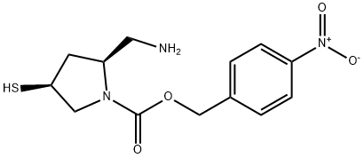 1-Pyrrolidinecarboxylic acid, 2-(aminomethyl)-4-mercapto-, (4-nitrophenyl)methyl ester, (2S-cis)- (9CI)