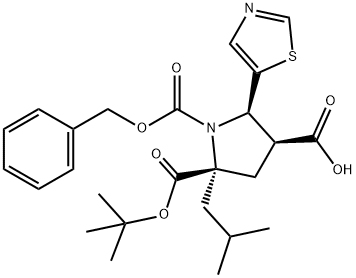 1,2,4-pyrrolidinetricarboxylic acid, 2-(2-methylpropyl)-5-(5-thiazolyl)-, 2-(1,1-dimethylethyl) 1-(phenylmethyl) ester, (2S,4S,5R)- Structure