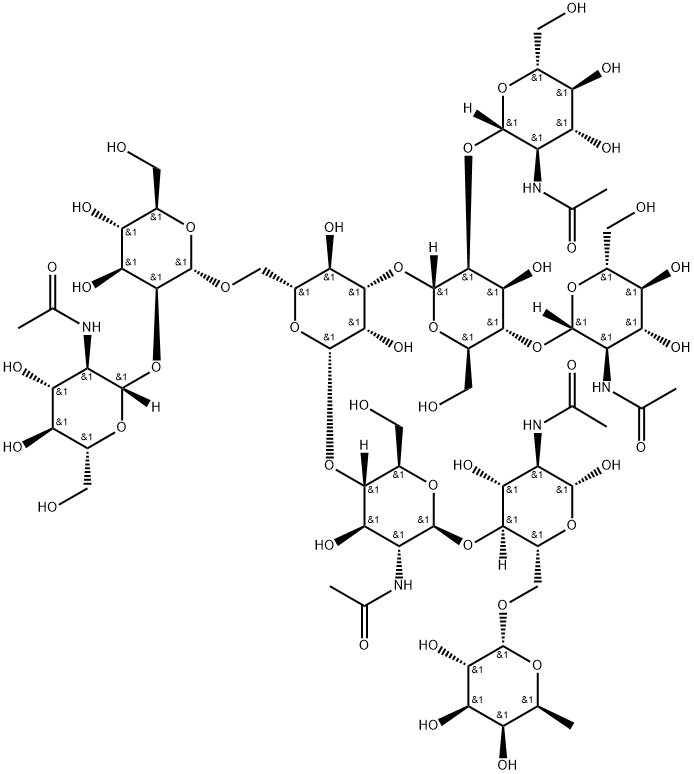 NGA3F N-Glycan|O-2-(乙酰氨基)-2-脱氧-BETA-D-吡喃葡萄糖基-(1-2)-O-ALPHA-D-甘露糖基-(1-6)-O-[2-(乙酰氨基)-2-脱氧-BETA-D-吡喃葡萄糖基-(1-2)-O-[2-(乙酰氨基)-2-脱氧-BETA-D-吡喃葡萄糖基-(1-4)]-O-ALPHA-D-甘露糖基-(1-3)]-O-BETA-D-甘露糖基-(1-4)-O-2-(乙酰氨基)-2-脱氧-BETA-D-吡喃葡萄糖基-(1-4)-O-[6-脱氧-ALPHA-L-吡喃半乳糖基-(1-6)]-2-(乙酰氨基)-2-脱氧-BETA-D-吡喃葡萄糖