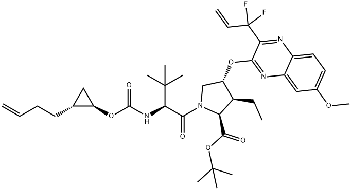 1535212-03-3 (33R,34S,35S,91R,92R,5S,E)-5-叔丁基-34-乙基-14,14-二氟-17-甲氧基-4,7-氧代-2,8-氧杂-6-氮杂-1(2,3)-喹喔啉亚基-3(3,1)-吡咯亚基-9(1,2)-环丙亚基环十四烷-12-亚烯基-35-羧酸叔丁酯