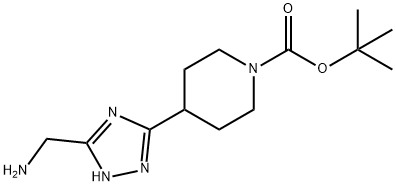 1-Piperidinecarboxylic acid, 4-[5-(aminomethyl)-1H-1,2,4-triazol-3-yl]-, 1,1-dimethylethyl ester Structure