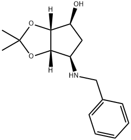 4H-Cyclopenta-1,3-dioxol-4-ol, tetrahydro-2,2-dimethyl-6-[(phenylmethyl)amino]-, (3aR,4S,6R,6aS)- Struktur