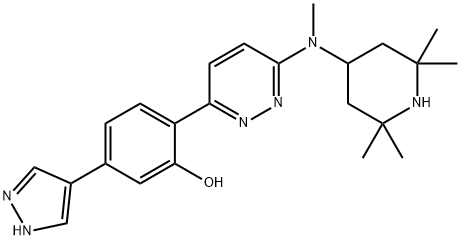 Phenol, 2-[6-[methyl(2,2,6,6-tetramethyl-4-piperidinyl)amino]-3-pyridazinyl]-5-(1H-pyrazol-4-yl)- Structure
