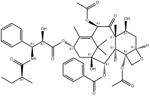 Paclitaxel impurity 19/Taxol E/(αR,βS)-α-Hydroxy-β-[[(2S)-2-methyl-1-oxobutyl]amino]benzenepropanoic Acid (2aR,4S,4aS,6R,9S,11S,12S,12aR,12bS)-6,12b-Bis(acetyloxy)-12-(benzoyloxy)-2a,3,4,4a,5,6,9,10,11,12,12a,12b-dodecahydro-4,11-dihydroxy-4a,8,13,13-tetr Structure