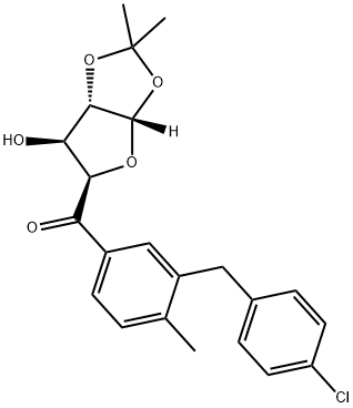 (3-(4-chlorobenzyl)-4-methylphenyl)((3aS,5R,6S,6aS)-6-hydroxy-2,2-dimethyltetrahydrofuro[2,3-d][1,3]dioxol-5-yl)methanone 化学構造式