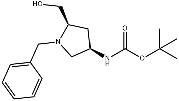 ((3R,5R)-1-苄基-5-(羟甲基)吡咯烷-3-基)氨基甲酸叔丁酯, 1611481-18-5, 结构式
