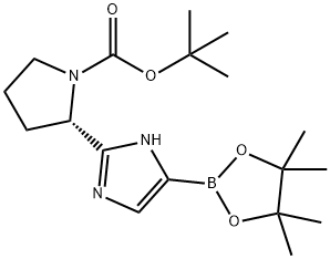 1-Pyrrolidinecarboxylic acid, 2-[5-(4,4,5,5-tetramethyl-1,3,2-dioxaborolan-2-yl)-1H-imidazol-2-yl]-, 1,1-dimethylethyl ester, (2S)- Structure