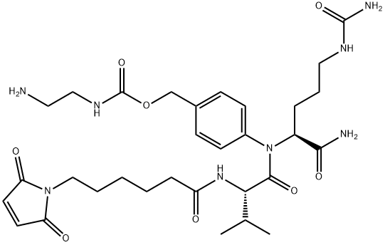 L-Ornithinamide, N-[6-(2,5-dihydro-2,5-dioxo-1H-pyrrol-1-yl)-1-oxohexyl]-L-valyl-N5-(aminocarbonyl)-N-[4-[[[[(2-aminoethyl)amino]carbonyl]oxy]methyl]phenyl]-, 1616727-20-8, 结构式