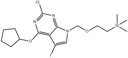 2-Chloro-4-(cyclopentyloxy)-5-iodo-7-[[2-(trimethylsilyl)ethoxy]methyl]-7H-pyrrolo[2,3-d]pyrimidine Structure