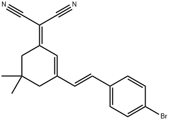 (E)-2-(3-(4-溴苯乙烯基)- 5,5-甲基环己-2-烯亚基)丙二腈, 1619906-98-7, 结构式