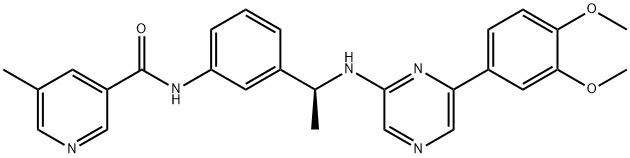 3-Pyridinecarboxamide, N-[3-[(1S)-1-[[6-(3,4-dimethoxyphenyl)-2-pyrazinyl]amino]ethyl]phenyl]-5-methyl- Structure