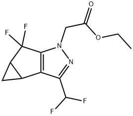 1H-Cyclopropa[3,4]cyclopenta[1,2-c]pyrazole-1-acetic acid, 3-(difluoromethyl)-5,5-difluoro-3b,4,4a,5-tetrahydro-, ethyl ester Struktur