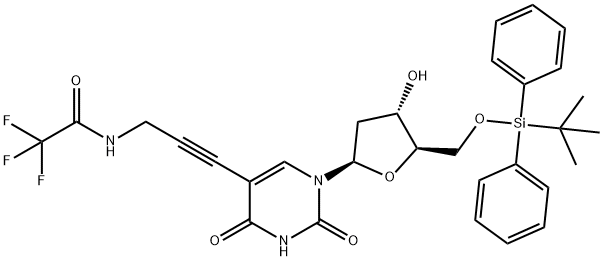 2'-Deoxy-5'-O-[(1,1-dimethylethyl)diphenylsilyl]-5-[3-[(2,2,2-trifluoroacetyl)amino]-1-propyn-1-yl]-uridine Structure