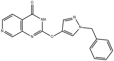2-(1-ベンジル-1H-ピラゾール-4-イルオキシ)-3,4-ジヒドロピリド[3,4-d]ピリミジン-4-オン 化学構造式