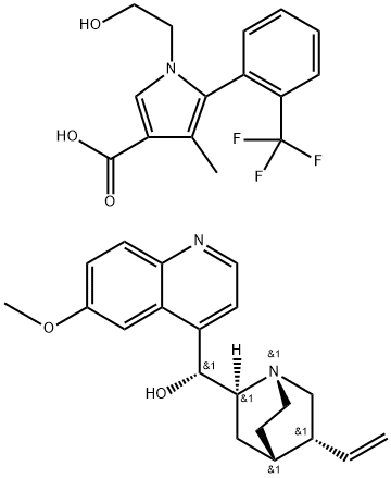 Cinchonan-9-ol, 6'-methoxy-, (8α,9R)-, (5S)-1-(2-hydroxyethyl)-4-methyl-5-[3-(trifluoromethyl)phenyl]-1H-pyrrole-3-carboxylate (1:1) Structure
