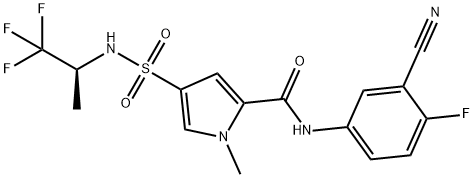 1H-Pyrrole-2-carboxamide, N-(3-cyano-4-fluorophenyl)-1-methyl-4-[[[(1S)-2,2,2-trifluoro-1-methylethyl]amino]sulfonyl]- Struktur