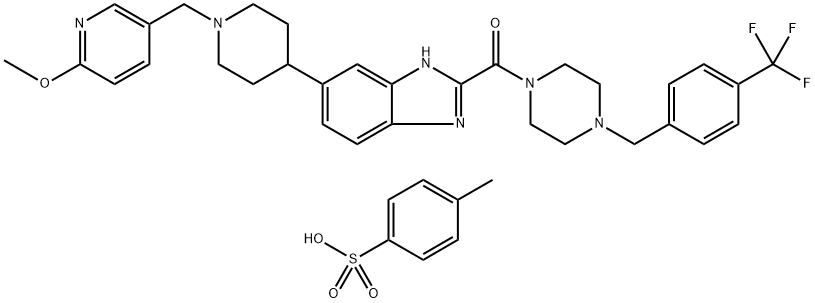 (6-(1-((6-甲氧基吡啶-3-基)甲基)哌啶-4-基)-1H-苯并[D]咪唑-2-基)(4-(4-(三氟甲基)苄基)哌嗪-1-基)甲酮 双对甲苯磺酸盐, 1640294-30-9, 结构式