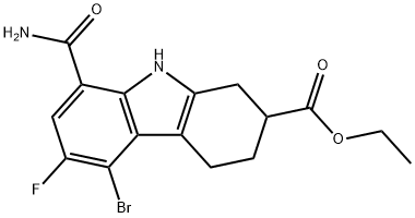 1H-?Carbazole-?2-?carboxylic acid, 8-?(aminocarbonyl)?-?5-?bromo-?6-?fluoro-?2,?3,?4,?9-?tetrahydro-?, ethyl ester Structure