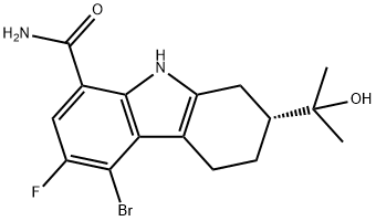 (2R)-5-bromo-6-fluoro-2-(2-hydroxypropan-2-yl)-2,3,4,9-tetrahydro-1H-carbazole-8-carboxamide Struktur