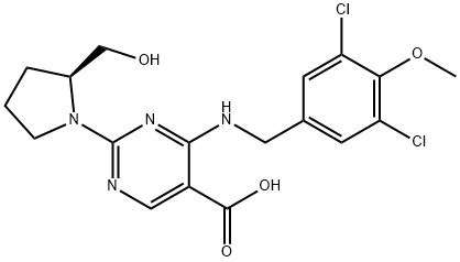 (S)-4-((3,5-Dichloro-4-methoxybenzyl)amino)-2-(2-(hydroxymethyl)pyrrolidin-1-yl)pyrimidine-5-carboxylic Acid Struktur