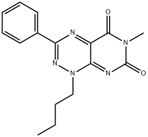 Pyrimido[5,4-e]-1,2,4-triazine-5,7(1H,6H)-dione, 1-butyl-6-methyl-3-phenyl- 化学構造式