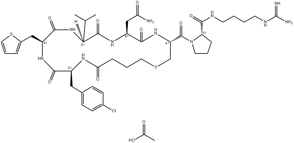 c(Bua-Cpa-Thi-Val-Asn-Cys)-Pro-d-Arg-NEt2 acetate, 1647120-04-4, 结构式