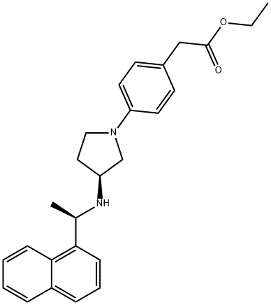 ethyl2-(4-((S)-3-((R)-1-(naphthalen-1-yl)ethylamino)pyrrolidin-1-yl)phenyl)acetate Struktur