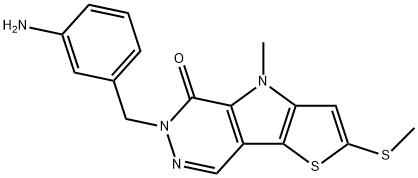 7-(3-aminobenzyl)-4-methyl-2-(methylthio)-4,7-dihydro-8H-thieno[2',3':4,5]pyrrolo[2,3-d]pyridazin-8-one,1667722-04-4,结构式