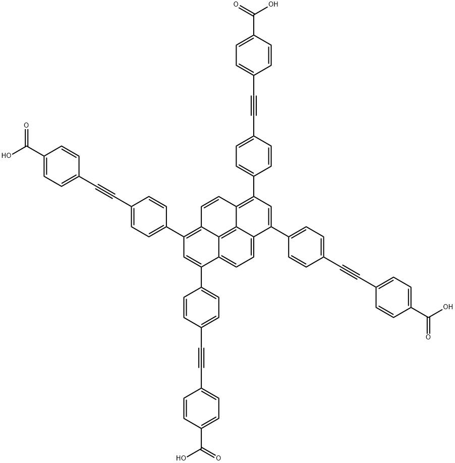 Benzoic acid, 4,4',4'', 4'''-[1,3,6,8-pyrenetetrayltetrakis(4,1-phenylene-2,1-ethynediyl)]tetrakis- 结构式