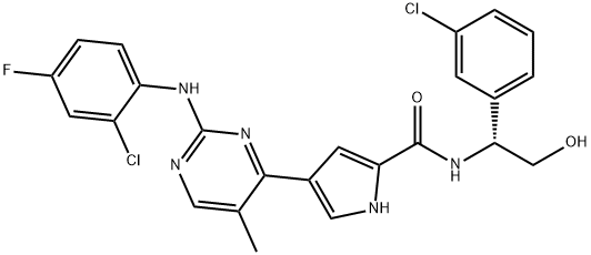 (R)-4-(2-((2-氯-4-氟苯基)氨基)-5-甲基嘧啶-4-基)-N-(1-(3-氯苯基)-2-羟基乙基)-1H-吡咯-2-甲酰胺 结构式