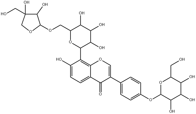 4H-1-Benzopyran-4-one, 8-(6-O-D-apio-β-D-furanosyl-β-D-glucopyranosyl)-3-[4-(β-D-glucopyranosyloxy)phenyl]-7-hydroxy- Structure