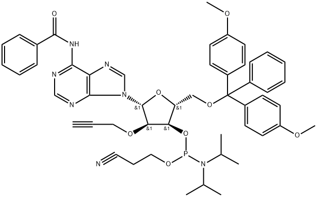 N4-Benzoyl-5'-O-(4,4'-dimethoxytrityl)-2'-O-propargyladenosine-3'-O-[(2-cyanoethyl)-(N,N-diisopropyl)]phosphoramidite Structure