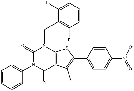 Thieno[2,3-d]pyrimidine-2,4(1H,3H)-dione, 1-[(2,6-difluorophenyl)methyl]-5-methyl-6-(4-nitrophenyl)-3-phenyl- 化学構造式
