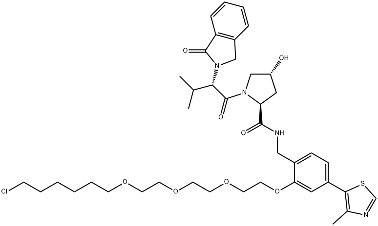 2-Pyrrolidinecarboxamide, N-[[2-[2-[2-[2-[(6-chlorohexyl)oxy]ethoxy]ethoxy]ethoxy]-4-(4-methyl-5-thiazolyl)phenyl]methyl]-1-[(2S)-2-(1,3-dihydro-1-oxo-2H-isoindol-2-yl)-3-methyl-1-oxobutyl]-4-hydroxy-, (2S,4R)- Structure