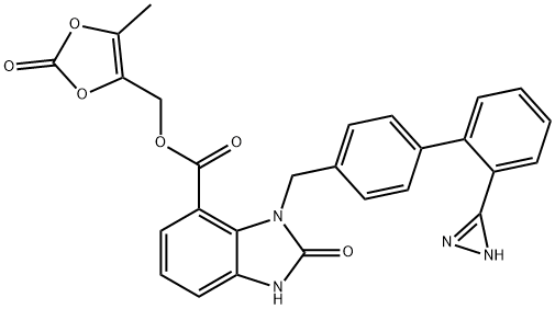 (5-Methyl-2-oxo-1,3-dioxol-4-yl)methyl 3-((2''-(1H-Diazirin-3-yl)-[1,1''-biphenyl]-4-yl)methyl)-2-oxo-2,3-dihydro-1H-benzo[d]imidazole-4-carboxylate,1800532-35-7,结构式