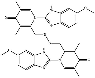 2,2'-(disulfanediylbis(methylene))bis(1-(5-methoxy-1H-benzo[d]imidazol-2-yl)-3,5-dimethylpyridin-4(1H)-one),1803449-02-6,结构式