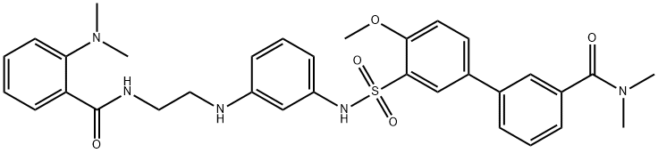 [1,1'-Biphenyl]-3-carboxamide, 3'-[[[3-[[2-[[2-(dimethylamino)benzoyl]amino]ethyl]amino]phenyl]amino]sulfonyl]-4'-methoxy-N,N-dimethyl- Struktur