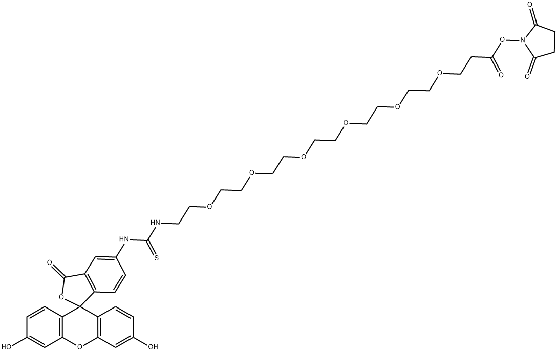 荧光素-六聚乙二醇-NHS 酯, 1818294-35-7, 结构式